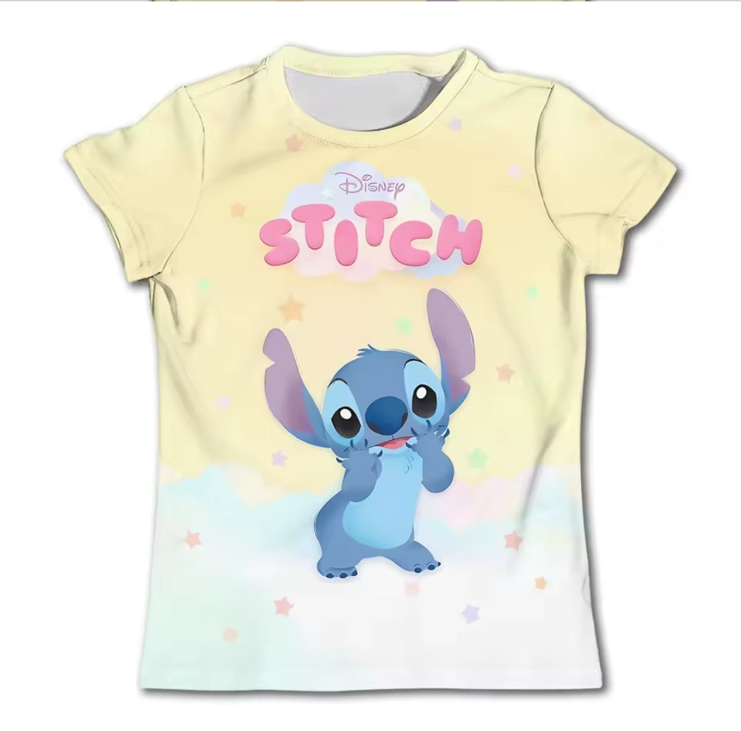 Unisex children's T-shirt featuring Disney's Stitch from Lilo & Stitch, available in multiple colors including white, blue, and pink