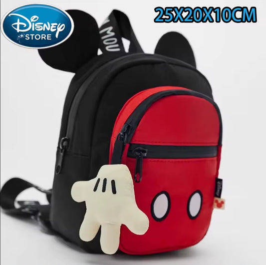 Collection of Mickey Mouse-themed backpacks in various colors and designs, featuring adjustable straps, spacious compartments, and iconic Mickey Mouse imagery, suitable for children aged 3 and up