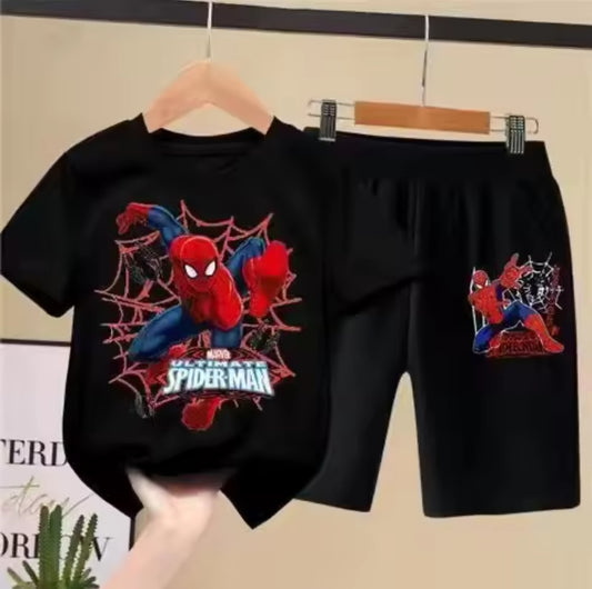 Spider-Man kids' short set – comfortable superhero outfit with top and shorts, sizes 99cm to 160cm