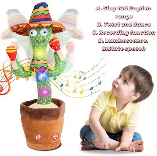 Interactive Dancing Cactus Toy with LED lights, singing and dancing to music; features voice mimicry and recording capabilities.