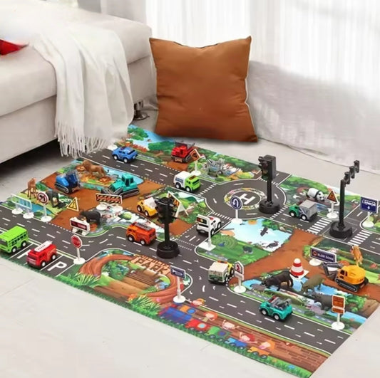 Baby play road carpet – soft and colorful floor mat with road and vehicle designs for toddlers