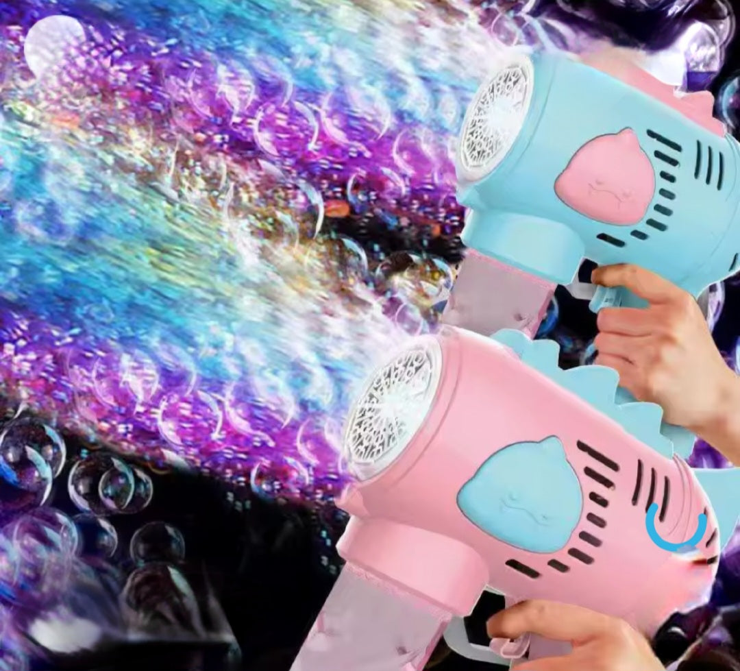 Electric 10-hole bubble gun with colorful LED lights, designed for children aged 3 and up, perfect for outdoor play and parties