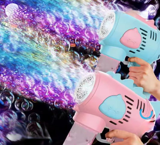 Electric 10-hole bubble gun with colorful LED lights, designed for children aged 3 and up, perfect for outdoor play and parties